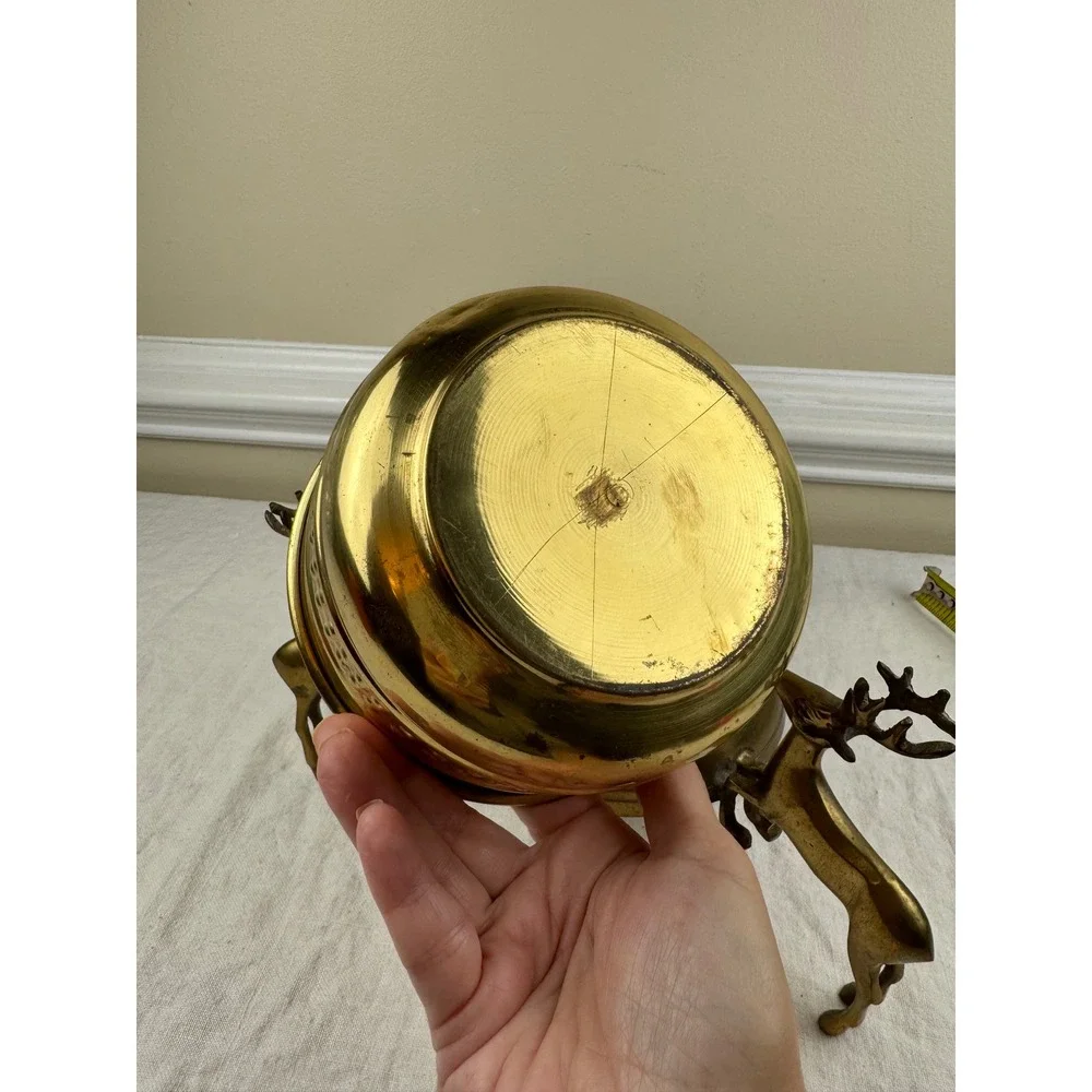 Vintage Brass 3 Stag Deer Reindeer Pillar Candle Holder 10.5in w Cabincore Boho